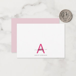 Carte De Correspondance Nom de monogramme de script minimaliste rose chaud
