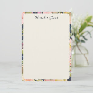 Carte De Correspondance Nom de script personnalisé Élégant Navy Blush Flor