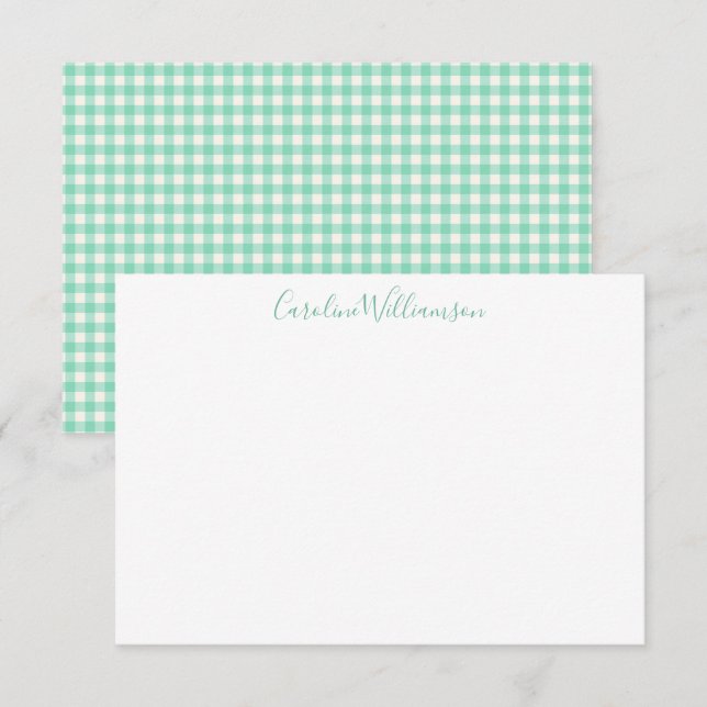 Carte De Correspondance Nom de script Prépa Carreaux Gingham Vert Menthe (Devant / Derrière)