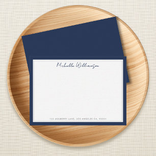 Carte De Correspondance Nom de style manuscrit à deux bordures bleu marine
