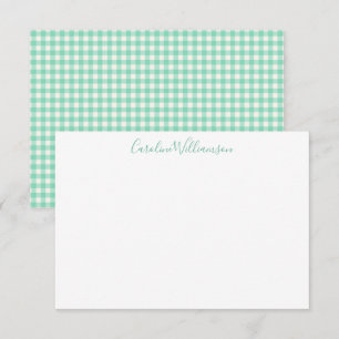 Carte De Correspondance Nom de style prépa à carreaux gingham vert menthe