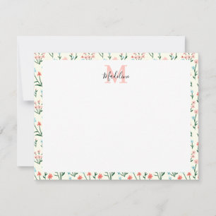Carte De Correspondance Nom du monogramme rose simple Rose