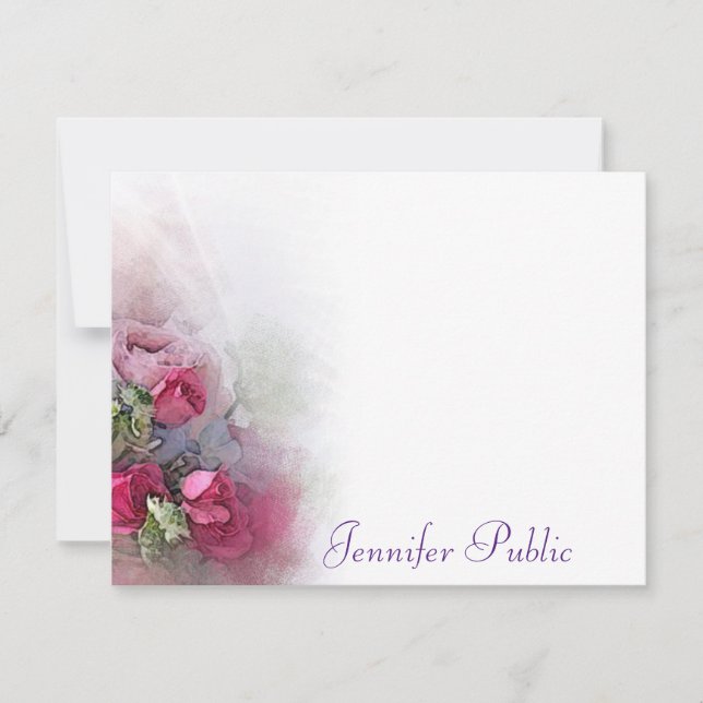 Carte De Correspondance Nom du script calqué Aquarelle Roses Fleurs (Devant)