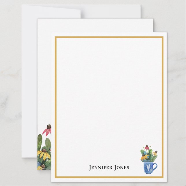 Carte De Correspondance Nom Échinacée Aquarelle Fleurs Sauvages & Feuillag (Créateur téléchargé)