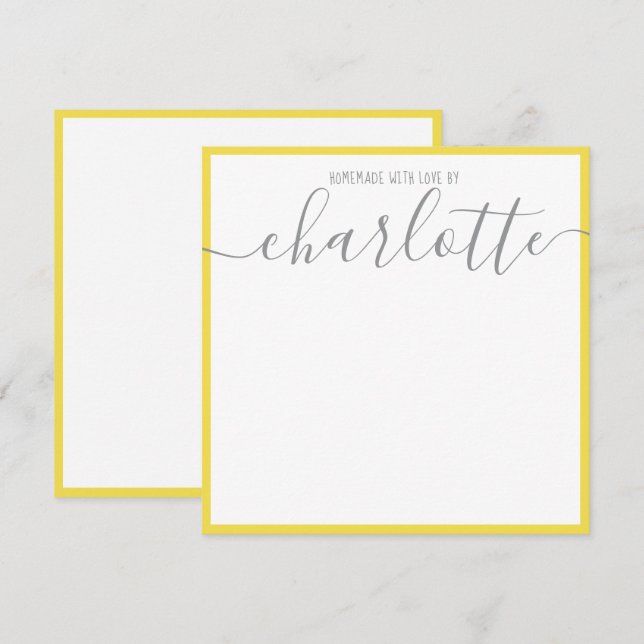 Carte De Correspondance Nom en écriture jaune gris Notes de l'enseignant (Devant / Derrière)