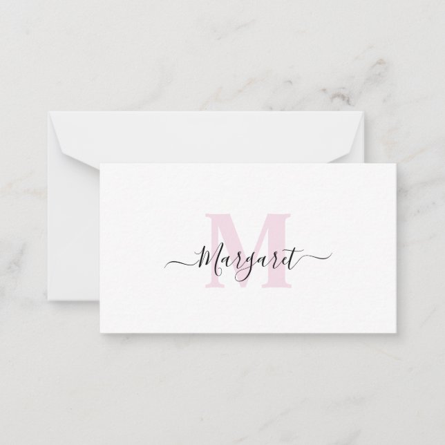 Carte De Correspondance Nom en écriture manuscrite monogramme rose blush (Devant)