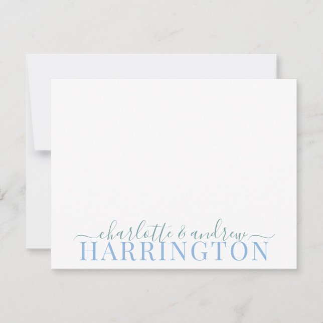 Carte De Correspondance Nom Mariage Monogram Pastel Bleu Et Vert (Devant)