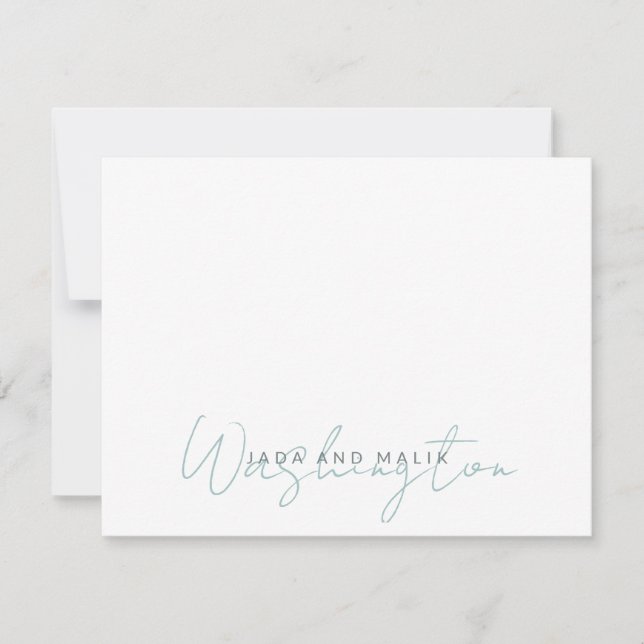 Carte De Correspondance Nom Marié Mariage Monogramme Bleu Blanc (Devant)