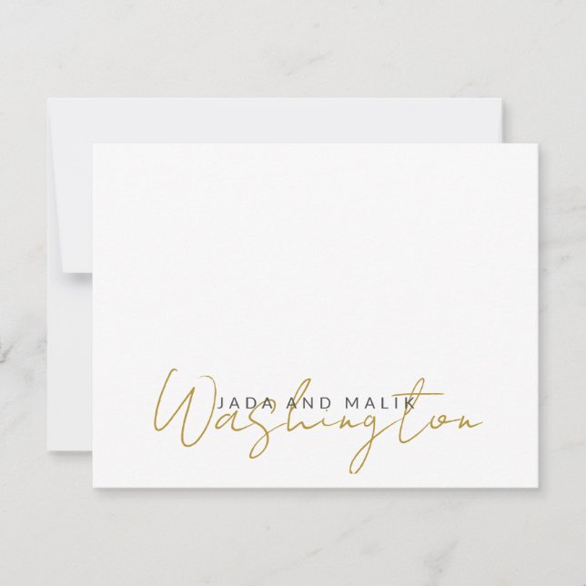 Carte De Correspondance Nom Marié Mariage Monogramme Gold Script sur blanc (Devant)