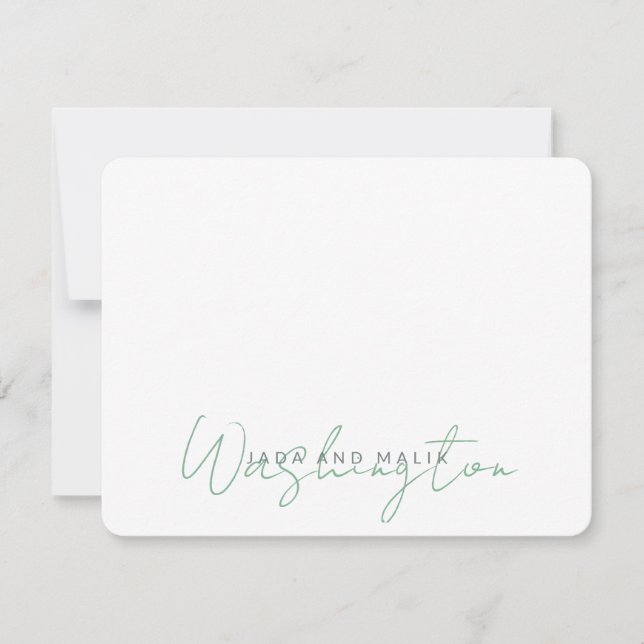 Carte De Correspondance Nom marié Mariage Monogramme Sage Vert Blanc (Devant)