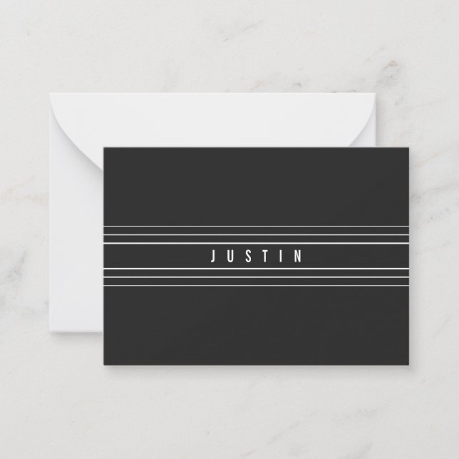 Carte De Correspondance Nom modifiable et bandes géométriques | Noir et bl (Devant)