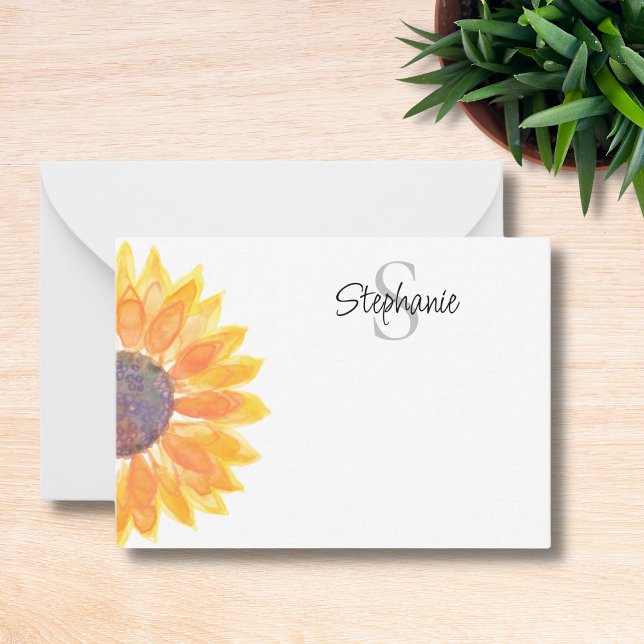 Carte De Correspondance Nom Monogram Yellow Sunflower (Créateur téléchargé)