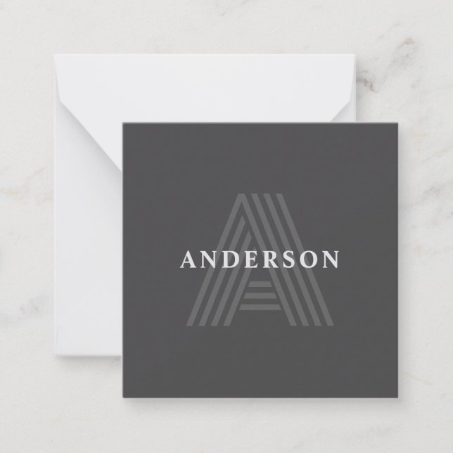 Carte De Correspondance Nom monogrammé rétro moderne gris foncé (Devant)