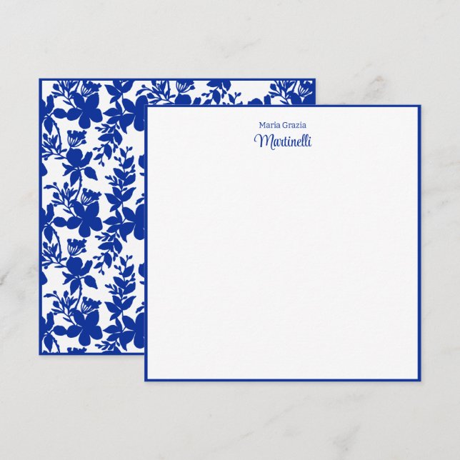 Carte De Correspondance Nom Nom Nom Motif Floral Bleu Chic (Devant / Derrière)