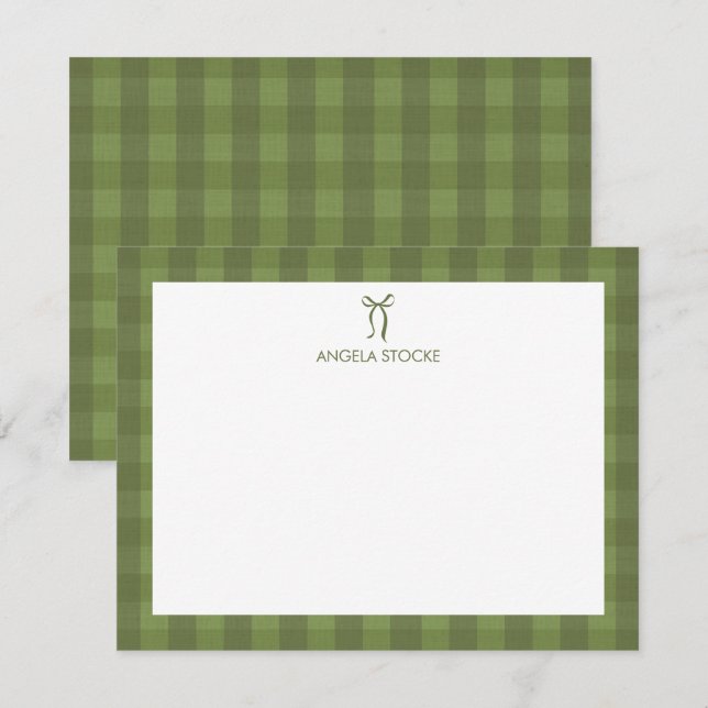 Carte De Correspondance Nom personnalisé Arc-en-ciel Gingham Vert (Devant / Derrière)
