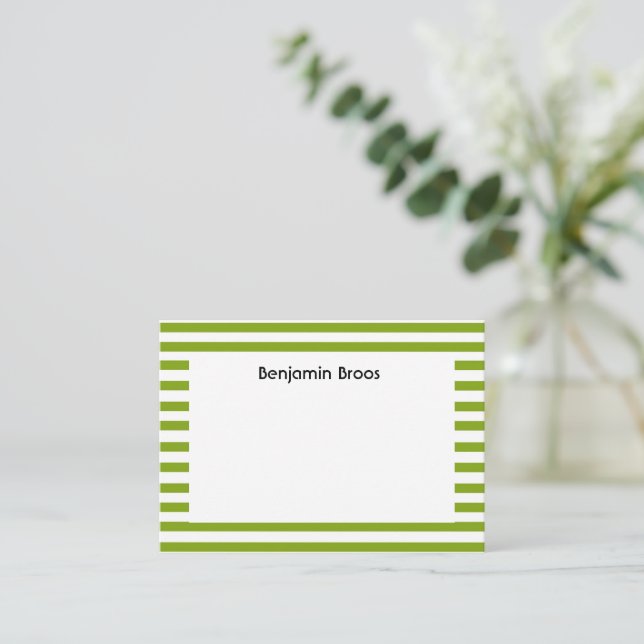 Carte De Correspondance Nom personnalisé bandes vert et blanc (Debout devant)