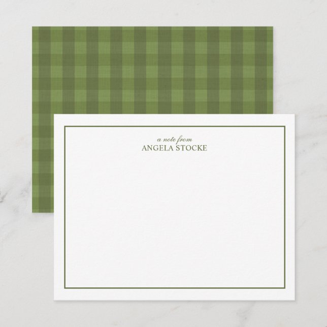 Carte De Correspondance Nom personnalisé Bordure verte Gingham (Devant / Derrière)