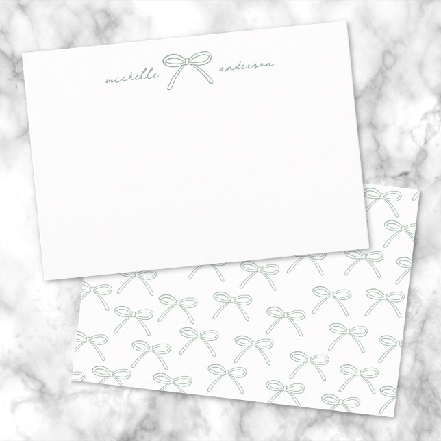 Carte De Correspondance Nom personnalisé d'arc vert (Personalized Green Bow Name Note Card)