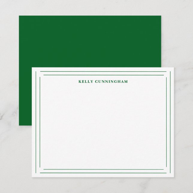 Carte De Correspondance Nom personnalisé Double Bordure – Vert forêt (Devant / Derrière)