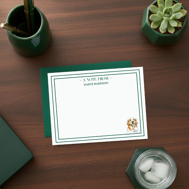 Carte De Correspondance Nom personnalisé Main Tirée Golden Retriever Plat (Gift custom stationery to the dog lover in your life!)