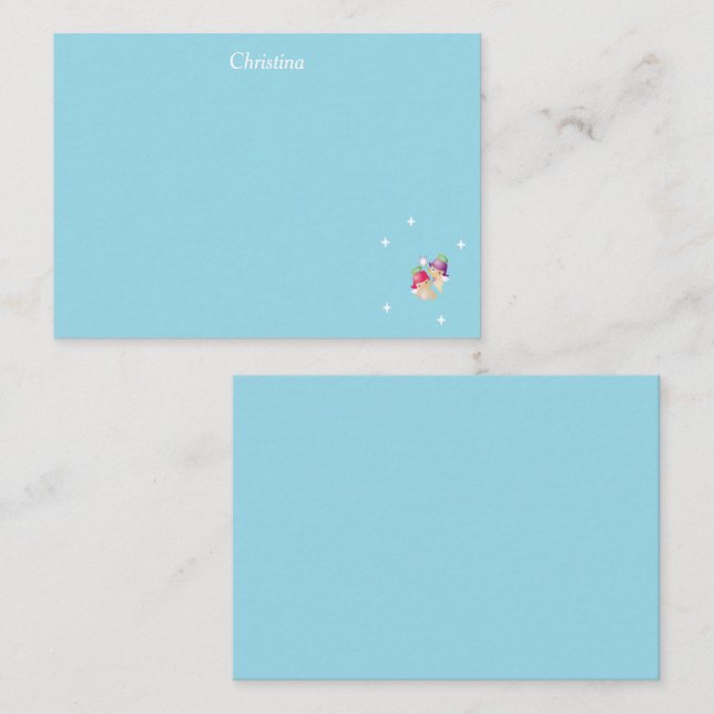 Carte De Correspondance Nom personnalisé mignon anges sur bleu (Devant / Derrière)