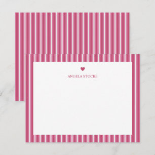 Carte De Correspondance Nom personnalisé Rayure rose Cœur