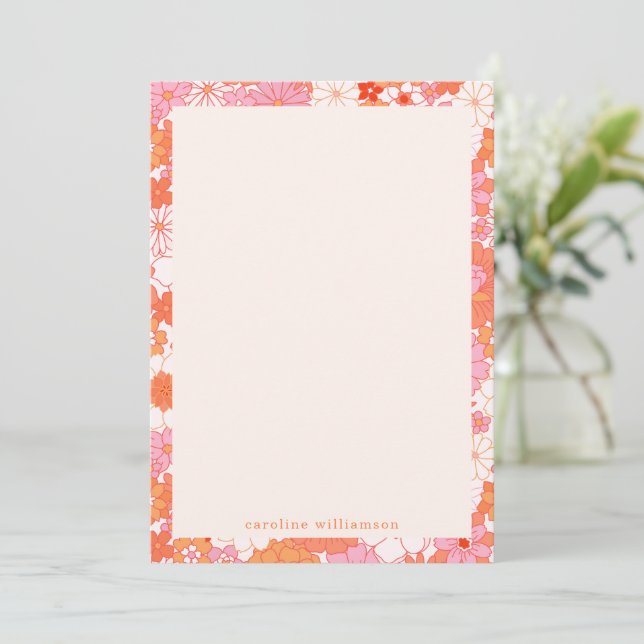Carte De Correspondance Nom personnalisé Retro Boho Rose Orange (Debout devant)