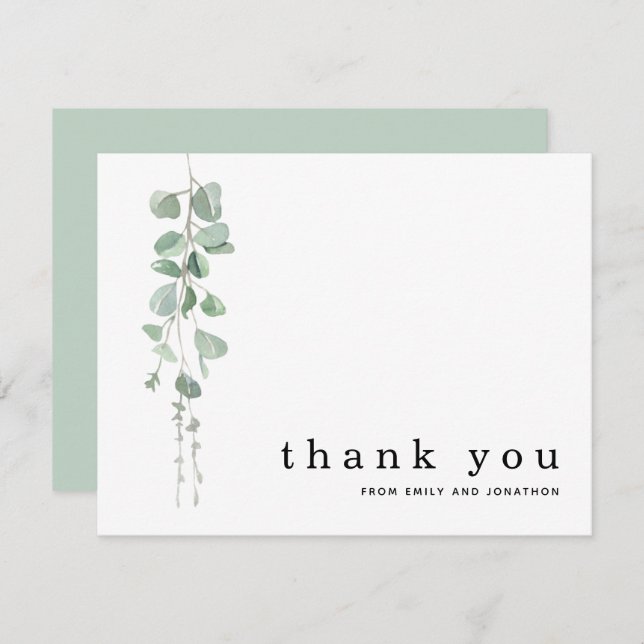 Carte De Correspondance Noms de Mariage simples Eucalyptus Sage Merci (Devant / Derrière)