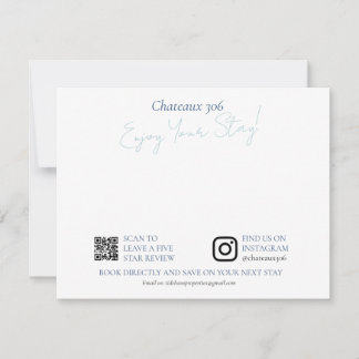 Carte De Correspondance Note de bienvenue personnalisée pour Airbnb et pro