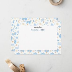 Carte De Correspondance Note Florale Pastel Estival de Style Marin Bleu