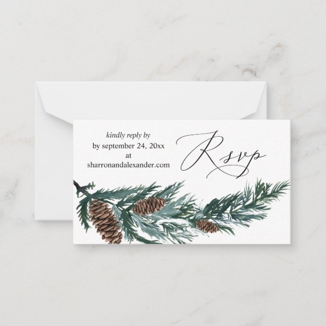Carte De Correspondance Note RSVP de repas 2SM du cône de pin d'hiver Budg (Devant)