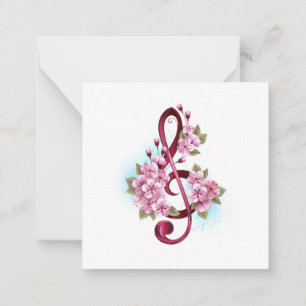 Carte De Correspondance Notes de clef musicale en treble avec des fleurs S