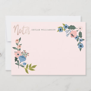 Carte De Correspondance Notes de couronne botanique rose et bleu en fleurs