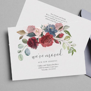 Carte De Correspondance Nous avons déménagé la Bourgogne Floral Moving Fai