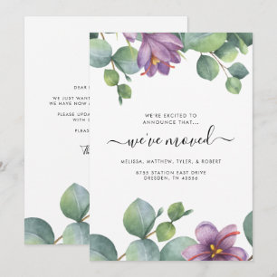 Carte De Correspondance Nous avons déplacé Eucalyptus Purple Vert Déménage