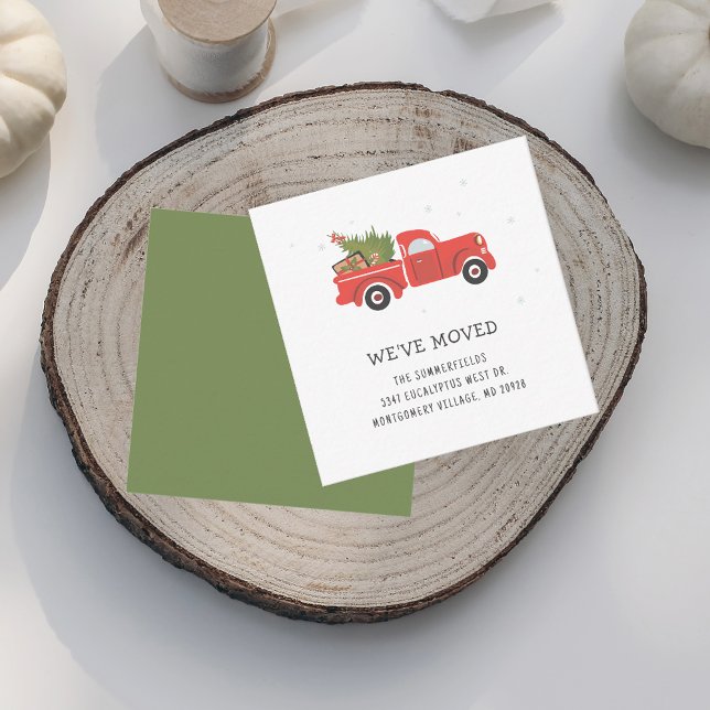 Carte De Correspondance Nous avons déplacé l'annonce de déménagement du ca (Christmas Red Truck Family Moving Announcement)
