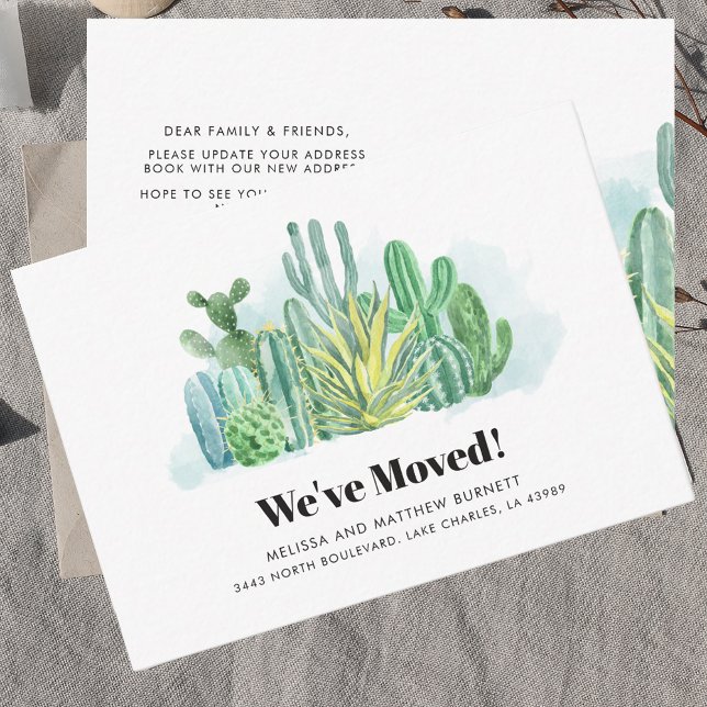 Carte De Correspondance Nous avons déplacé le changement d'adresse Faire-p (Cacti Watercolor We Have Moved Moving Announcement)