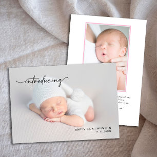 Carte De Correspondance Nouveau-né Pink Baby Girl Photo avec statistiques
