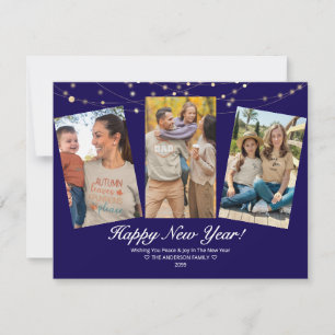 Carte De Correspondance Nouvelle Année Lumières Bleues Famille Photo Joyeu
