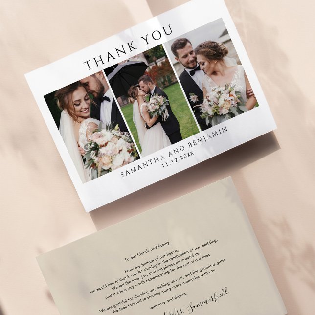 Carte De Correspondance Nouvelles mariées Mariage Photo Collage Merci (Wedding Day Photo Collage Thank You Card)