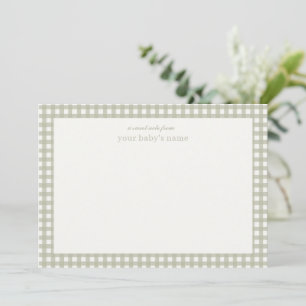 Carte De Correspondance Nursery de bébé personnalisé en gingham vert sauge