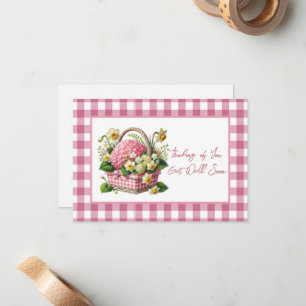 Carte De Correspondance Obtenez Bien Bientôt Panier Fleur Rose En vichy