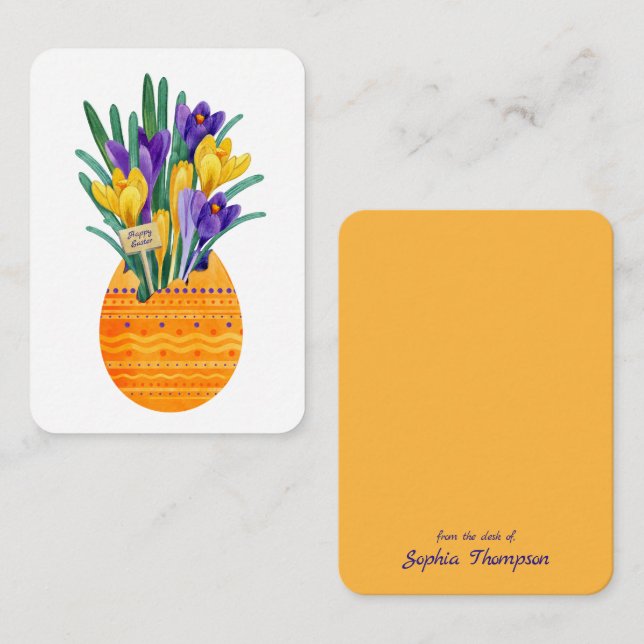 Carte De Correspondance Œuf de Pâques & Fleurs de Crocus Jaune Violet (Devant / Derrière)