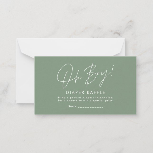 Carte De Correspondance oh garçon script baby shower vert tombole (Devant)