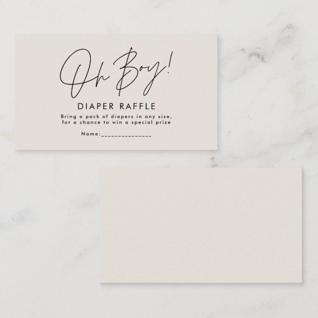 Carte De Correspondance oh garçon script crème neutre douche diaper tomett (Devant / Derrière)