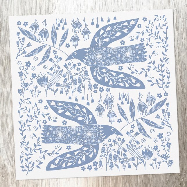 Carte De Correspondance Oiseau bleu (Blue and white peace doves note card)