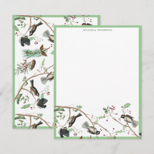 Carte De Correspondance Oiseaux mésanges Baies & Cônes de pin Aquarelle 