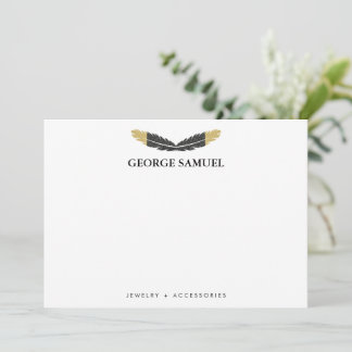 Carte De Correspondance Or Blanc Dip Boho Plume Designer Tendance
