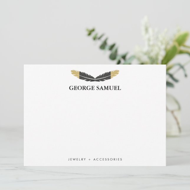Carte De Correspondance Or Blanc Dip Boho Plume Designer Tendance (Debout devant)