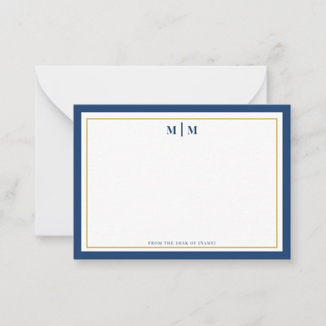 Carte De Correspondance Or Gold Monogram Navy Classique Professionnel Pers (Devant)
